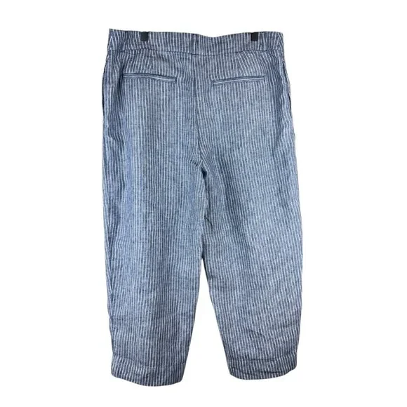 Chicos Blue White Striped Linen Straight Leg Cropped Pants - Picture 4 of 4